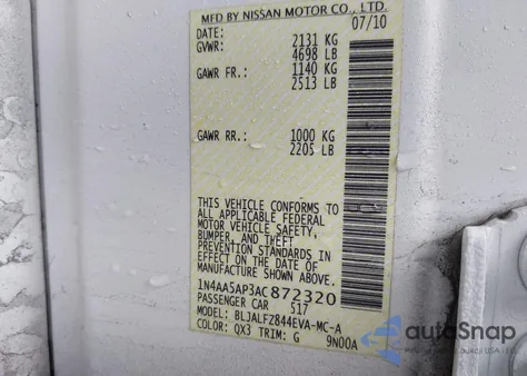 2010 Nissan Maxima 3.5 Sv from USA, damaged, VIN 1N4AA5AP3AC872320